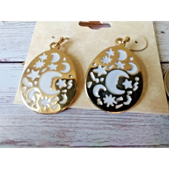 Gold Tone Teardrop Earrings with Moon and Star Cutouts - Picture 3 of 4